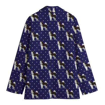 Alaskan Malamute Pattern Print Women's Cotton Blazer