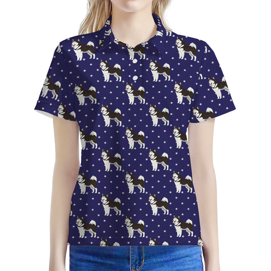 Alaskan Malamute Pattern Print Women's Polo Shirt
