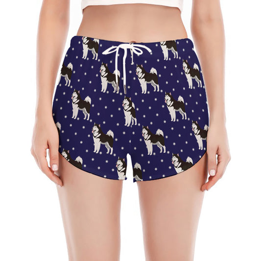 Alaskan Malamute Pattern Print Women's Split Running Shorts