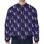 Alaskan Malamute Pattern Print Zip Sleeve Bomber Jacket