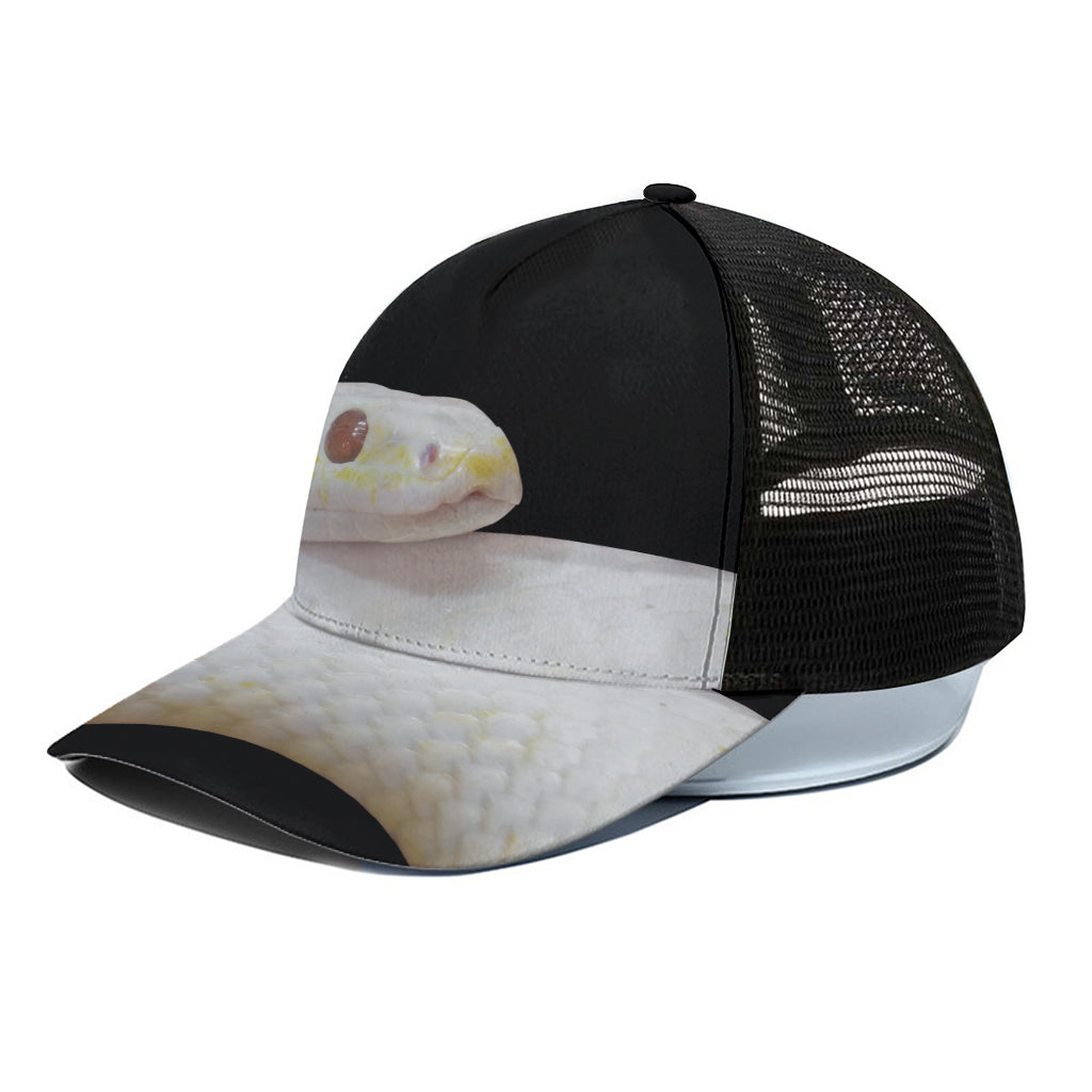 Albino Snake Print Black Mesh Trucker Cap