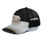 Albino Snake Print Black Mesh Trucker Cap