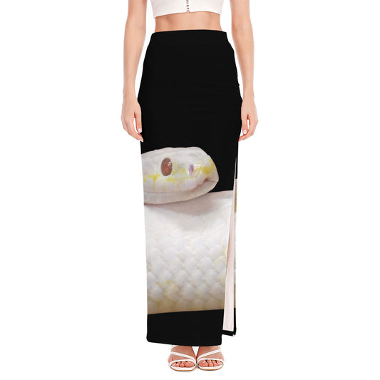 Albino Snake Print High Slit Maxi Skirt