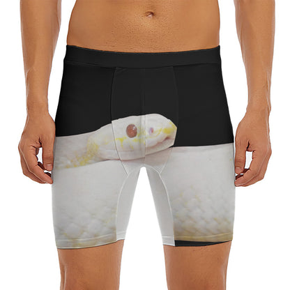 Albino Snake Print Men's Long Boxer Briefs