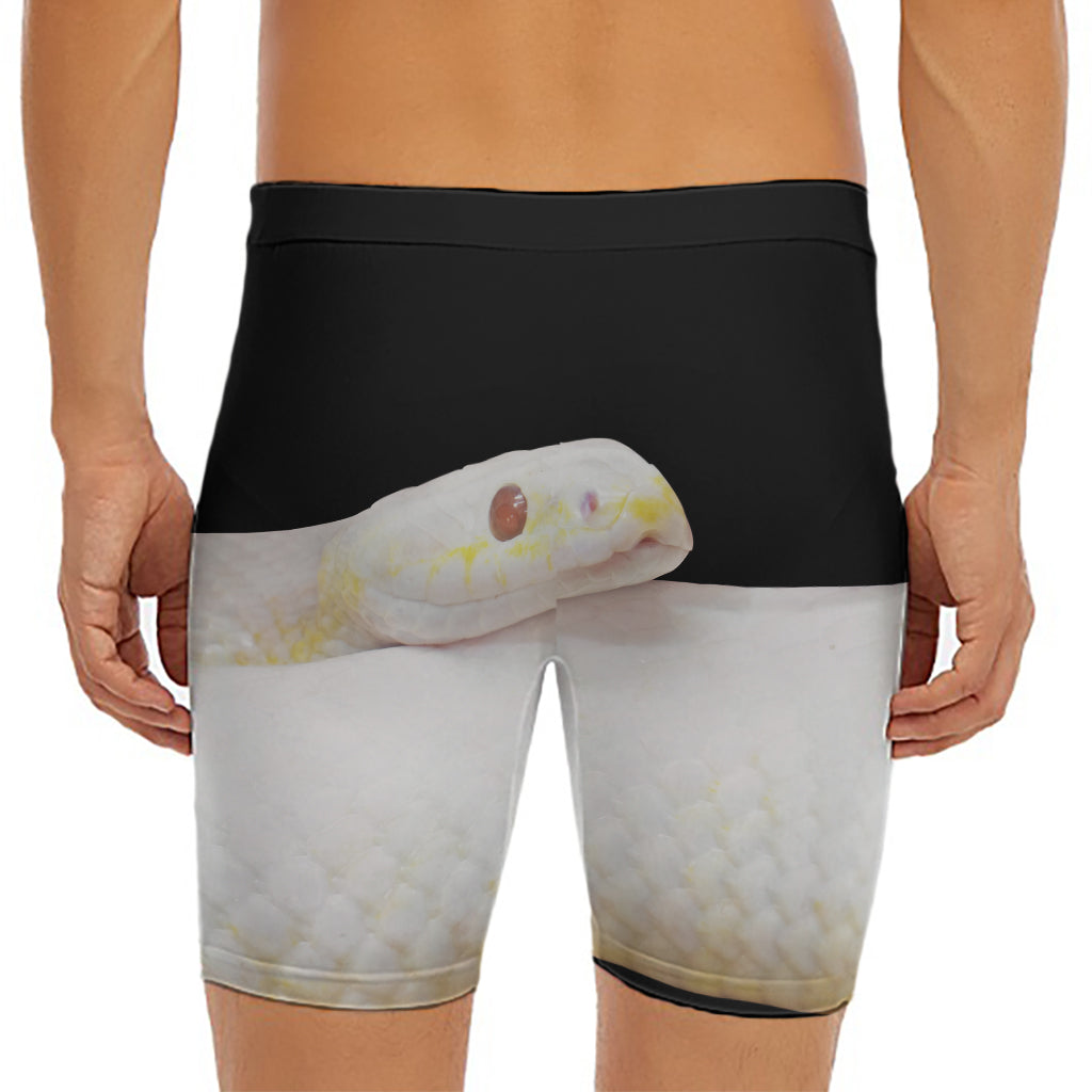 Albino Snake Print Men's Long Boxer Briefs