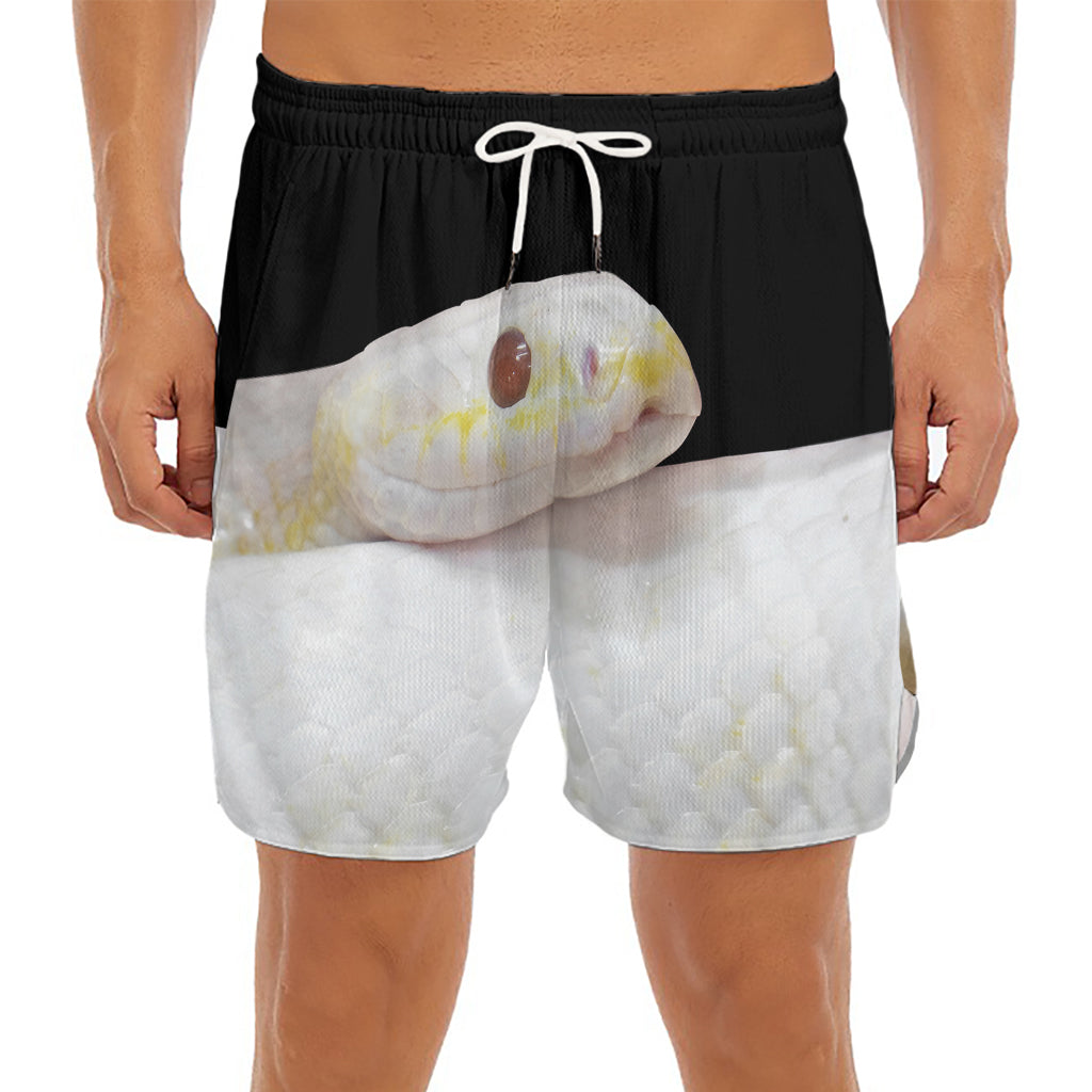 Albino Snake Print Men's Split Running Shorts
