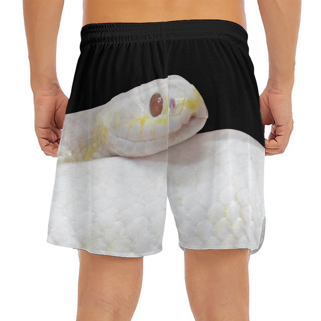 Albino Snake Print Men's Split Running Shorts