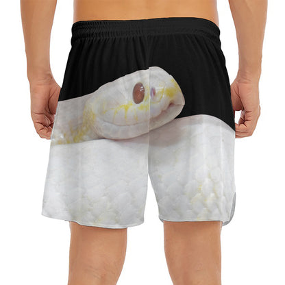 Albino Snake Print Men's Split Running Shorts