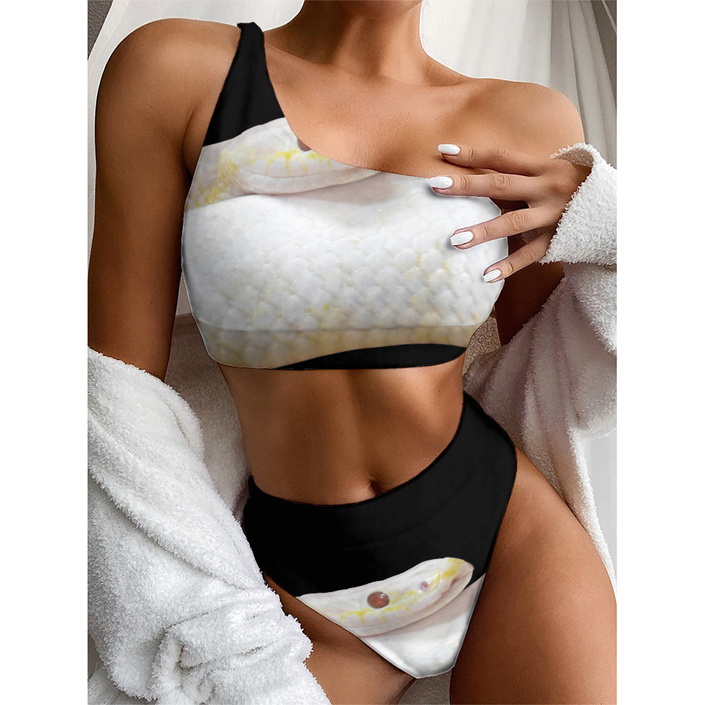 Albino Snake Print One Shoulder Bikini Top