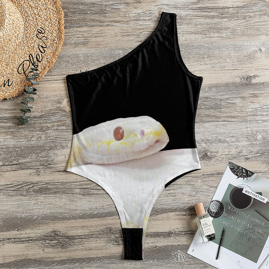 Albino Snake Print One Shoulder Bodysuit