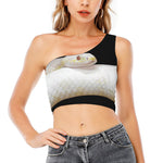 Albino Snake Print One Shoulder Crop Top