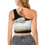 Albino Snake Print One Shoulder Crop Top
