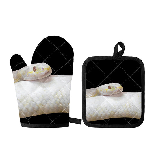 Albino Snake Print Oven Mitt And Pot Holder Set