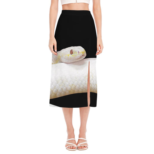 Albino Snake Print Side Slit Midi Skirt