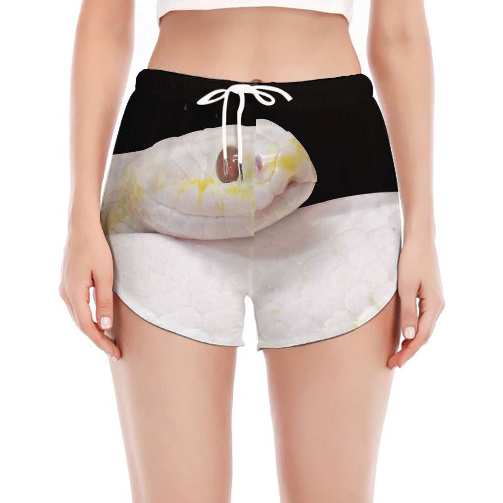 Albino Snake Print Women's Split Running Shorts