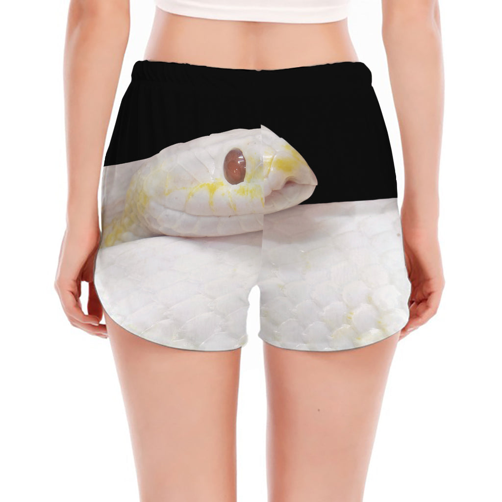 Albino Snake Print Women's Split Running Shorts