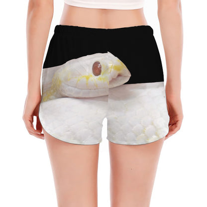 Albino Snake Print Women's Split Running Shorts