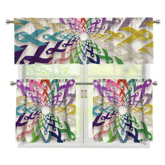 All Cancer Awareness Mandala Print 3 Piece Kitchen Curtains