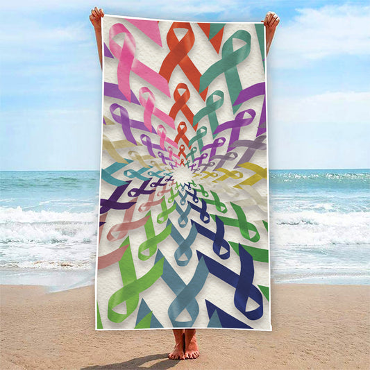All Cancer Awareness Mandala Print Beach Towel