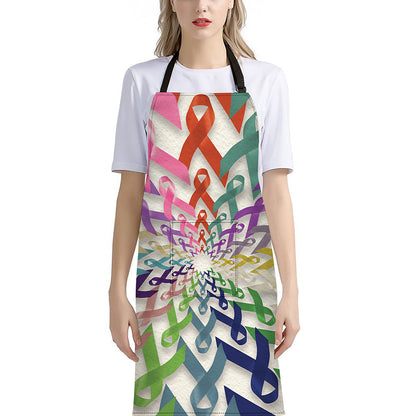 All Cancer Awareness Mandala Print Bib Apron With Pocket