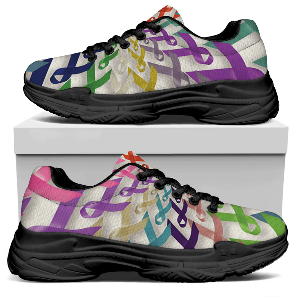 All Cancer Awareness Mandala Print Black Chunky Shoes