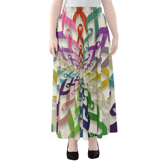 All Cancer Awareness Mandala Print Chiffon Maxi Skirt