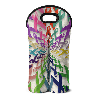 All Cancer Awareness Mandala Print Double Neoprene Wine Tote