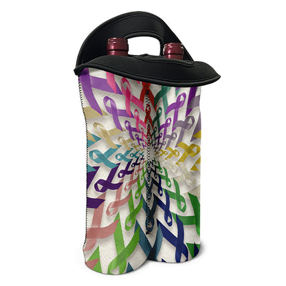 All Cancer Awareness Mandala Print Double Neoprene Wine Tote