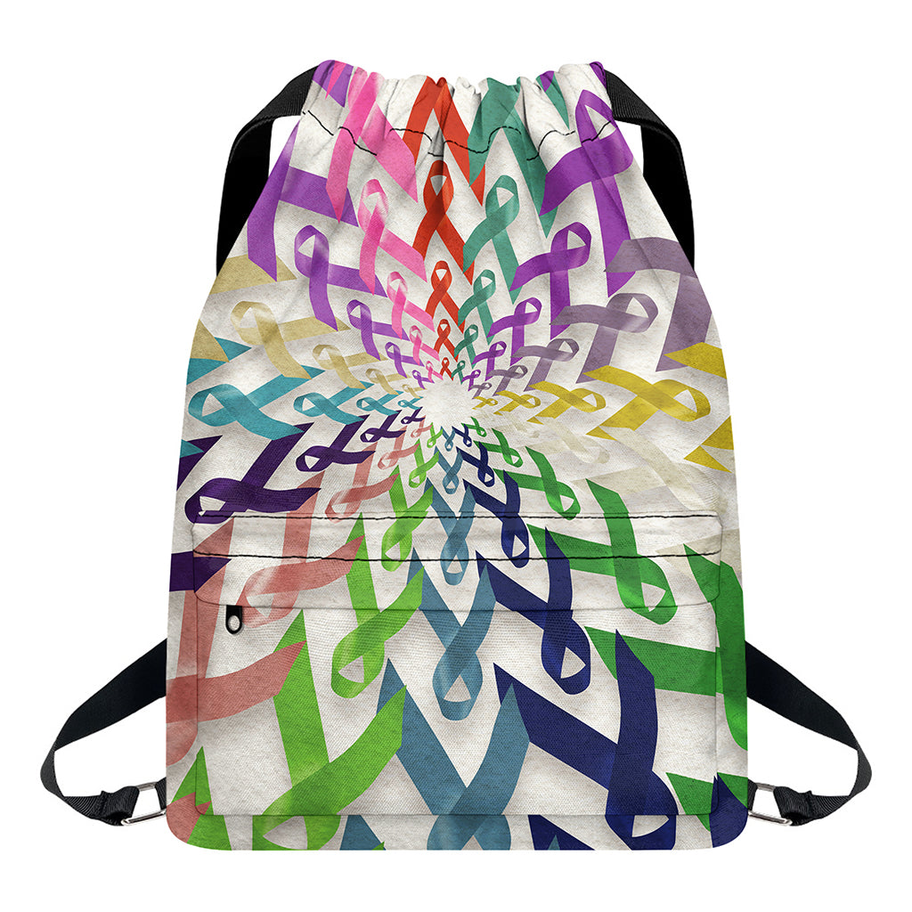 All Cancer Awareness Mandala Print Drawstring Backpack