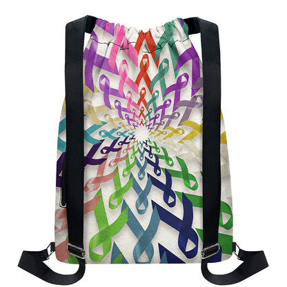 All Cancer Awareness Mandala Print Drawstring Backpack
