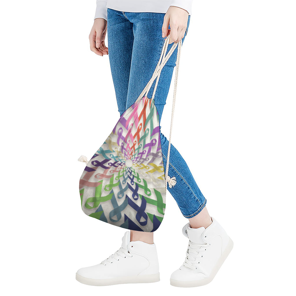 All Cancer Awareness Mandala Print Drawstring Bag