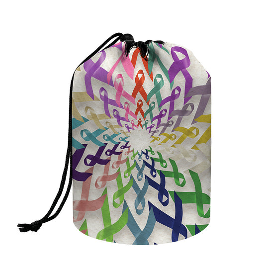 All Cancer Awareness Mandala Print Drawstring Makeup Bag
