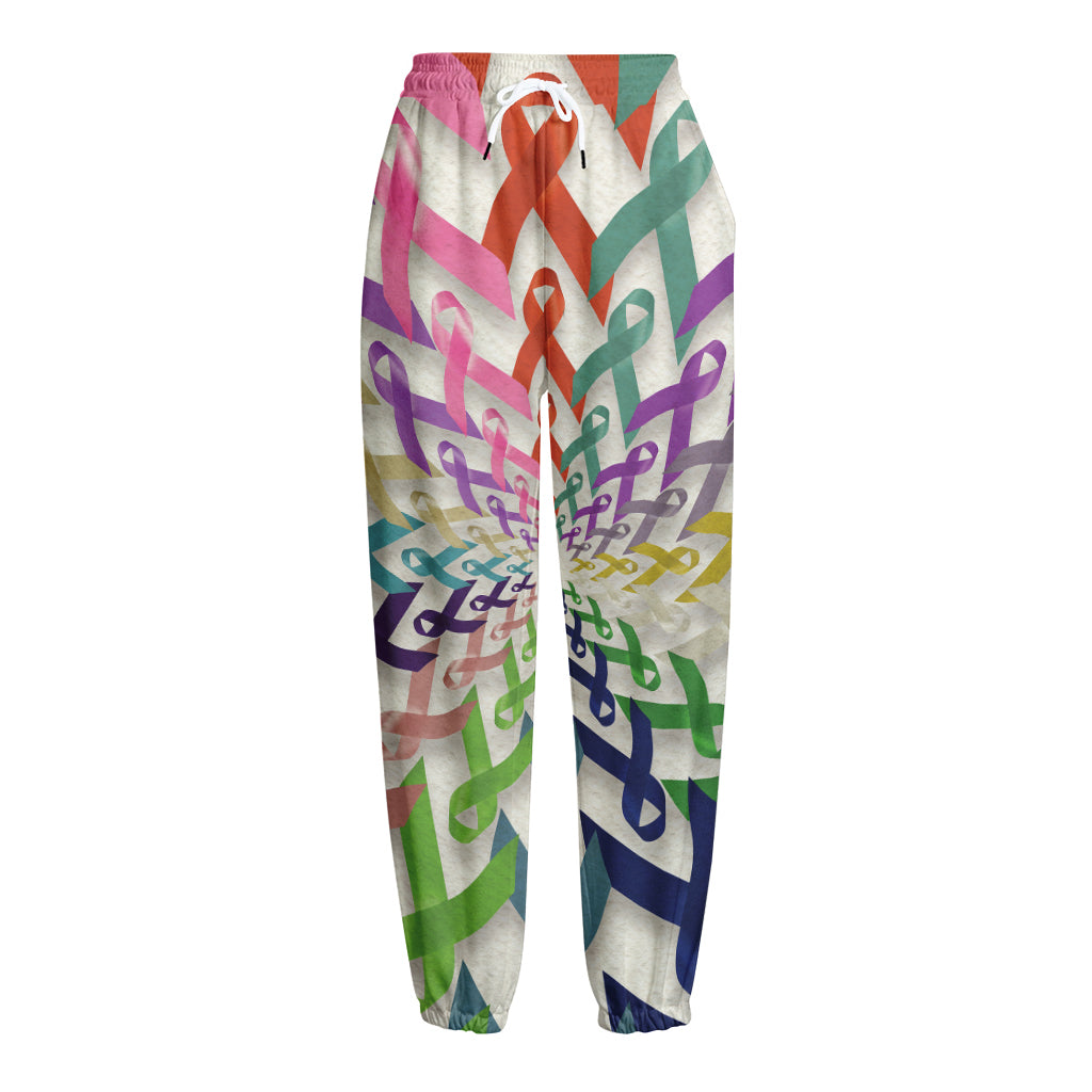 All Cancer Awareness Mandala Print Fleece Lined Knit Pants