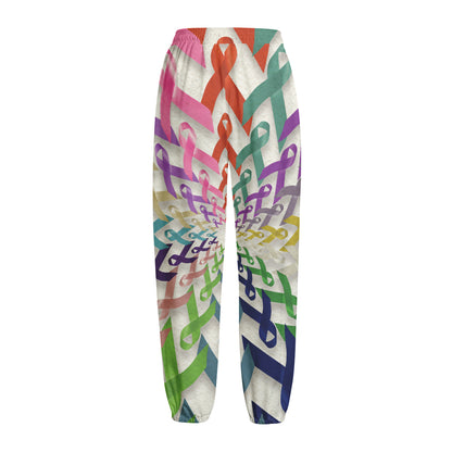 All Cancer Awareness Mandala Print Fleece Lined Knit Pants