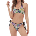 All Cancer Awareness Mandala Print Halter Scoop Tie Side Bikini