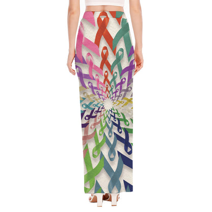 All Cancer Awareness Mandala Print High Slit Maxi Skirt