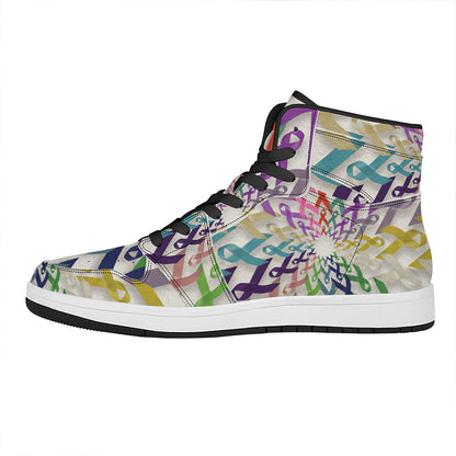 All Cancer Awareness Mandala Print High Top Leather Sneakers