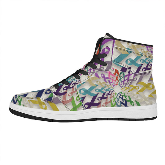 All Cancer Awareness Mandala Print High Top Leather Sneakers
