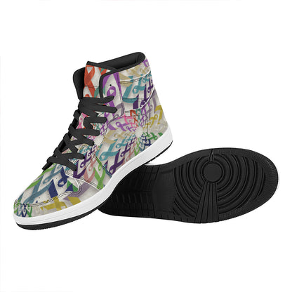 All Cancer Awareness Mandala Print High Top Leather Sneakers