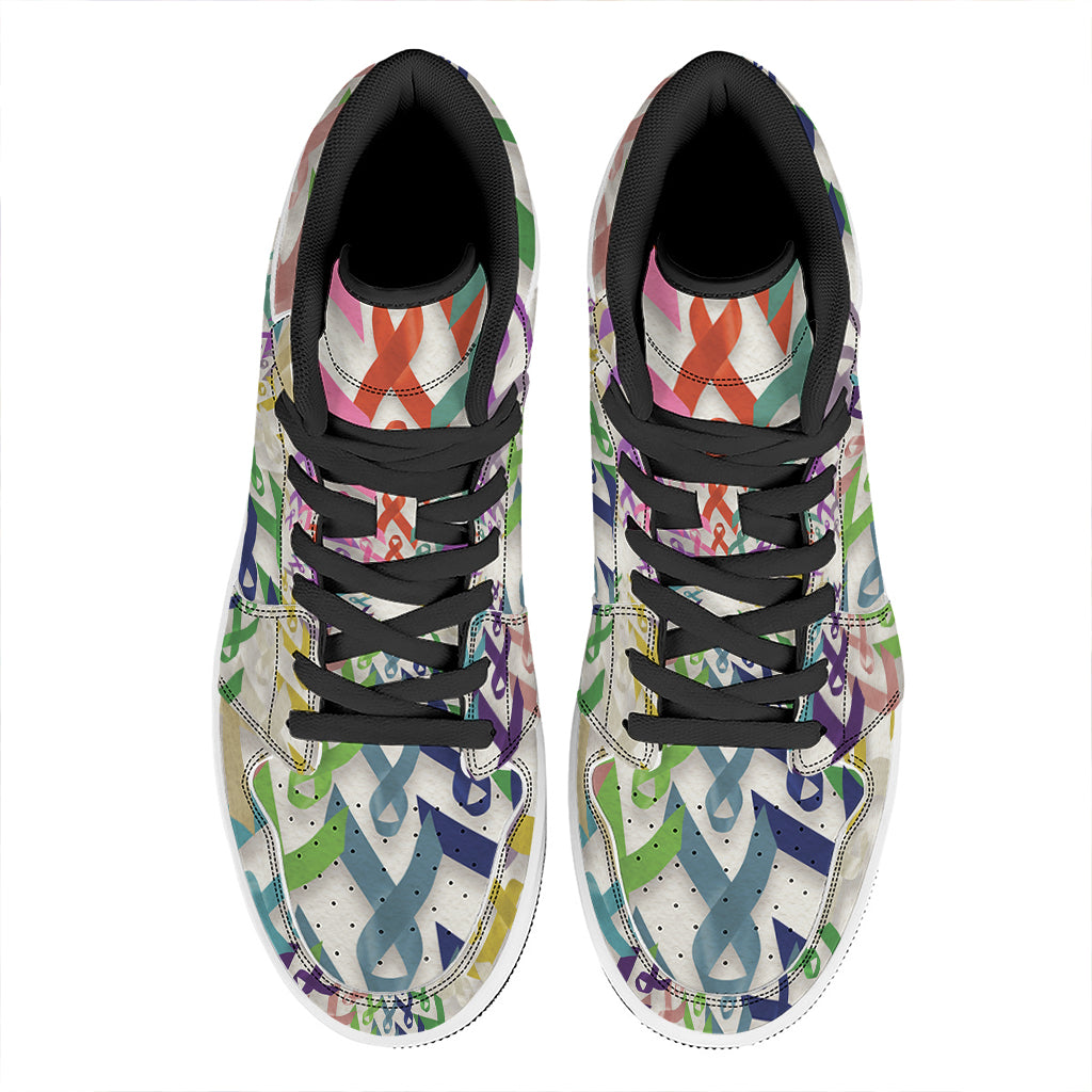All Cancer Awareness Mandala Print High Top Leather Sneakers