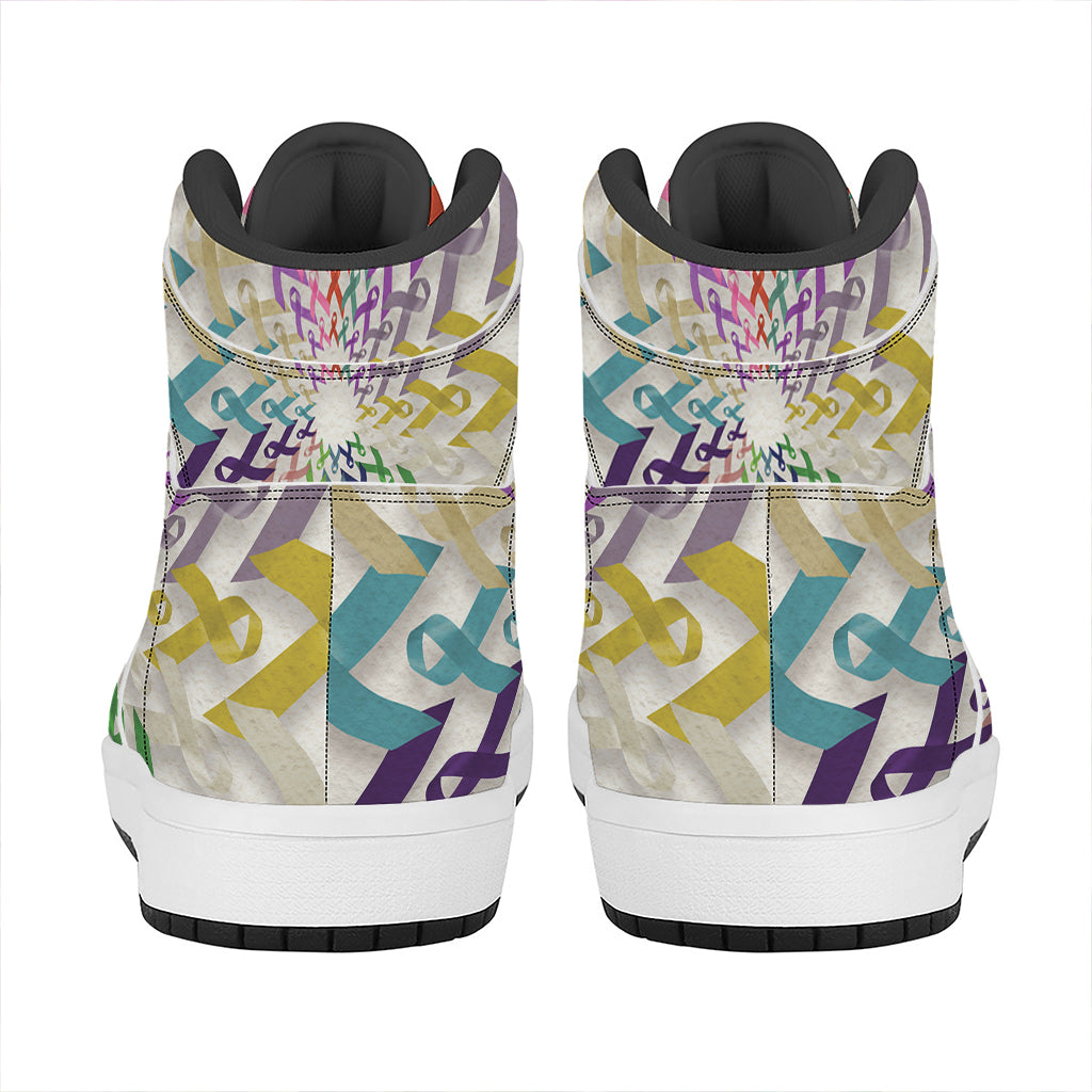 All Cancer Awareness Mandala Print High Top Leather Sneakers