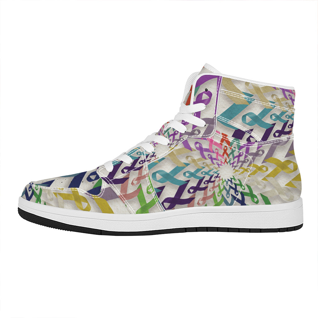 All Cancer Awareness Mandala Print High Top Leather Sneakers