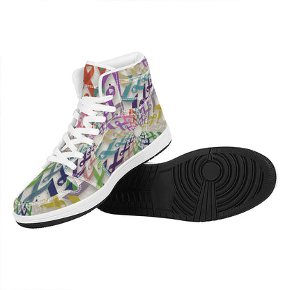 All Cancer Awareness Mandala Print High Top Leather Sneakers