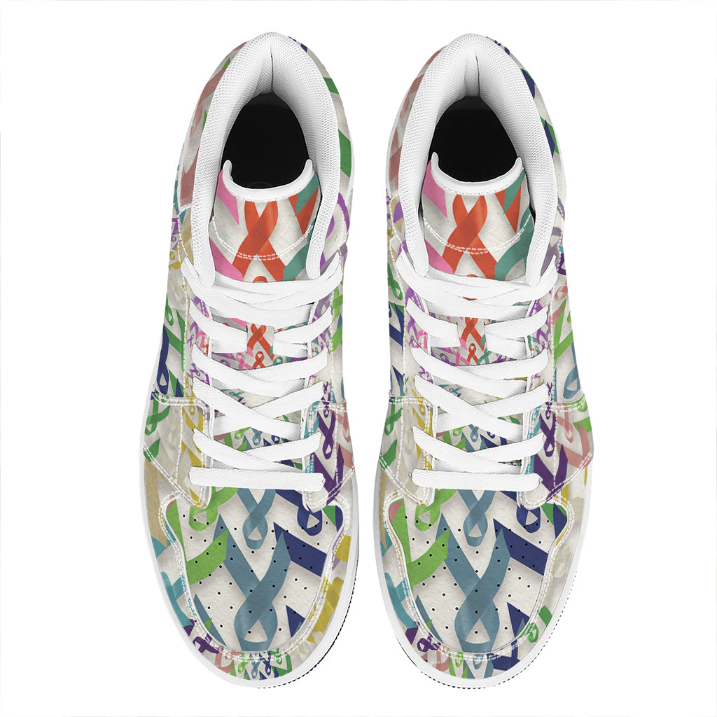 All Cancer Awareness Mandala Print High Top Leather Sneakers
