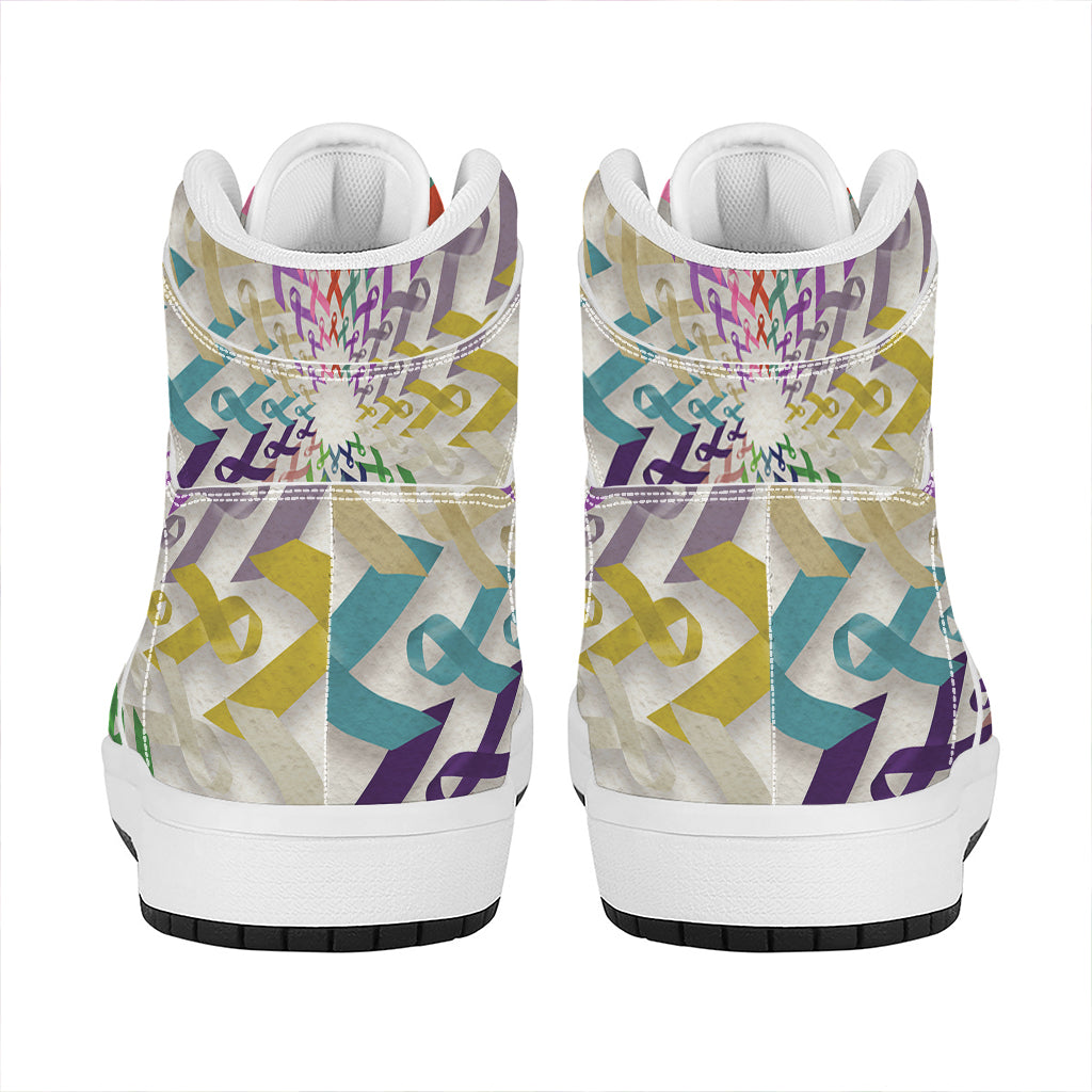 All Cancer Awareness Mandala Print High Top Leather Sneakers