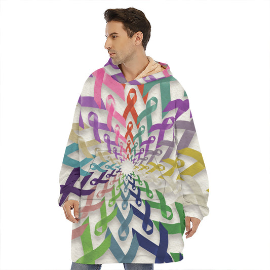 All Cancer Awareness Mandala Print Hoodie Blanket