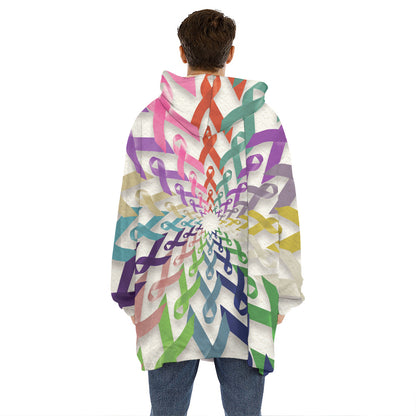 All Cancer Awareness Mandala Print Hoodie Blanket