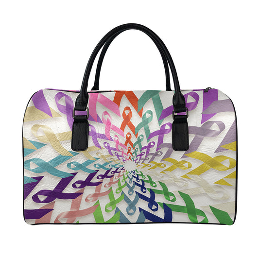 All Cancer Awareness Mandala Print Leather Duffle Bag