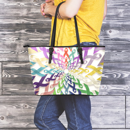 All Cancer Awareness Mandala Print Leather Tote Bag