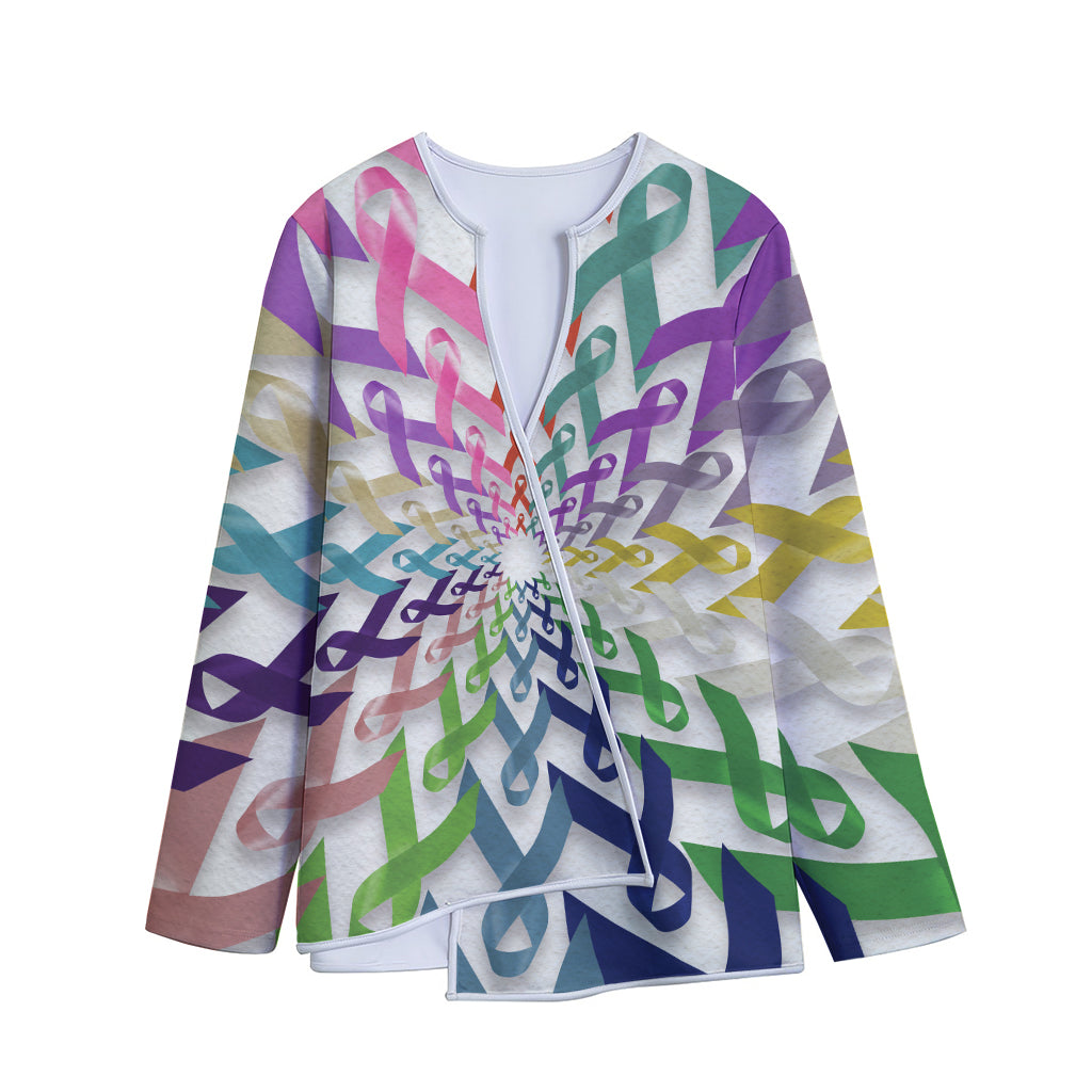 All Cancer Awareness Mandala Print Long Sleeve Short Coat